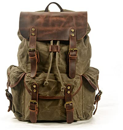 FANDARE Leinwand Wanderrucksack Herren Damen Wanderrucksäcke Sports & Outdoor Rucksack mit Kordelzug Trekkingrucksack Reiserucksack für Wandern Radfahren Klettern Bergsteigen und Reisen Armeegrün