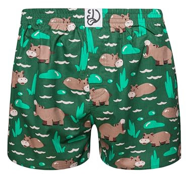 Dedoles Boxer Homme & Garçon sous-vêtements Caleçon Coton Beaucoup Designs Amusants, Couleur: Vert, désign: Hippopotame nageant (caleçons), Taille: L