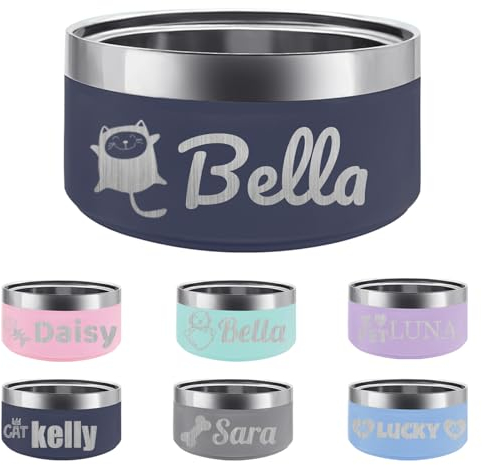Personalized Stainless Steel Dog Cat Bowl with Name,Customized Laser Engraved Pet Bowl Non Slip for Water and Food 25oz,40oz,53oz (Navy Blue)