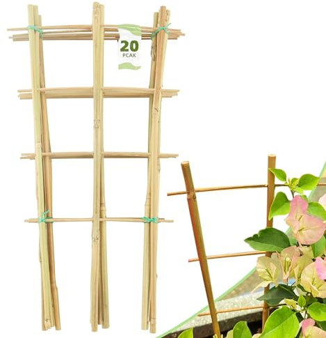 Bamboo Trellis for Climbing Plants 20 Pack, 16 Inch Garden Ladder Trellis for Potted Plants Indoor, Small Plant Support Trellis for Houseplants Vine