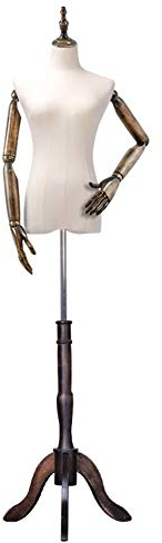 Weiblicher Schaufensterpuppen-Torso-Körper, Kleiderform mit Holzarm-Stativständer, ideal für die Präsentation von Kleidung, verstellbare Höhe 135–180 cm (Antike Farbe S)