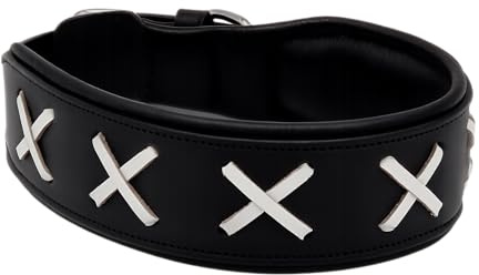Hundehalsband Zierstick Breit Schwarz Braun Kreuz Schutzlasche Halsband Hund Leder Lederhalsband große, mittlere Rassen Hohe Zugkraftt (L, Schwarz/Weiß)