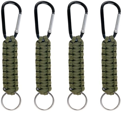 Tycoonest Green Braided Rope Keychain Paracord Key Chain Heavy Duty Keychain with Carabiner Clip and Keyring for Outdoor, Hiking, Camping(4 PCS)