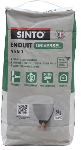 SINTO - Enduit Universel Poudre 5kg -Rebouche, Egalise, Colle et Lisse - Usage Intérieur - Technique Professionnelle - Sac