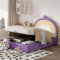 Dolamaní Einzelbetten Mädchen Bett 140x200 cm Prinzessin, Hydraulikbett Polsterbett mit Stauraum, Jugendbett Bett mit Lattenrost & Kopfteil mit Kronen- und Regenbogen-Design, Blassviolett