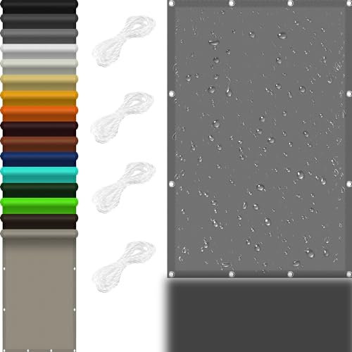 Sonnenschutznetz 4 x 6.3 m 98% UV Schutz Sonnensegel Balkon Regenschutz mit Ösen Und Kordel,PES Polyester für Garten Balkon Terrasse Camping, Hellgrau