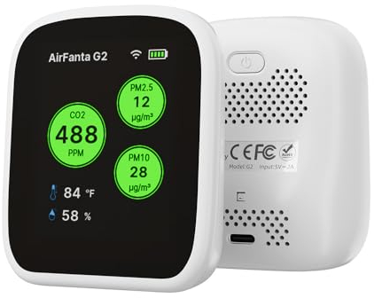 AirFanta G2 Luftqualitätsüberwachung: drahtloser Innenluftqualitätsmonitor für Büro oder Schule (PM, CO2, Temperatur, Luftfeuchtigkeit) tragbar, batteriebetrieben, TFT-Bildschirm, App pe