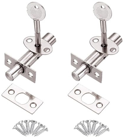 2 Pcs Door Security Rack Bolt with 12 Pcs Screws Bedroom Door Lock with Key Stainless Steel Mortice Latchs Thumb Turn Anti-Theft Door Lock Bolt