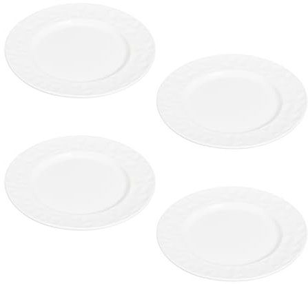 Set de 4 Platos de Porcelana Urban de 21cm Postre, Vajilla Redonda, Blanca, Apta para lavavajillas y microondas