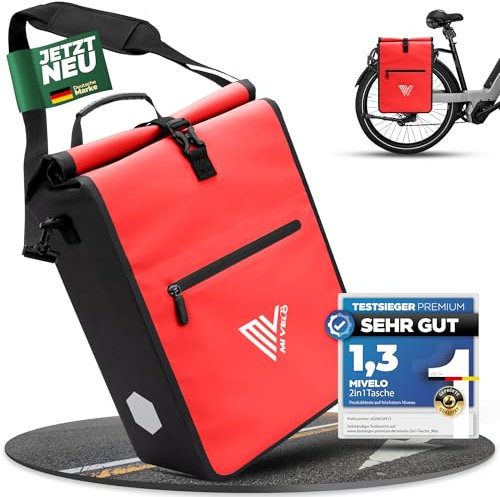 MIVELO 2in1 Fahrradtasche für Gepäckträger Gepäckträgertasche 100% wasserdicht Fahrrad Tasche für Gepäckträger (Rot, 25L)