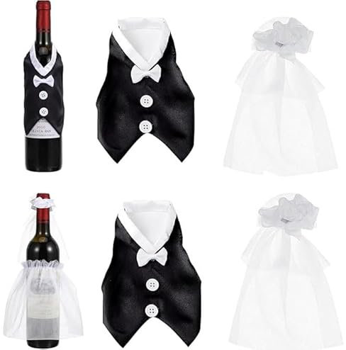 4 Fundas para Botellas de Vino para Novia y Novio, Disfraz de Botella de Vino para Bodas, Divertidas Fundas para Botellas de Vino, Decoración de Mesa, para Bodas, Despedidas de Soltera, Compromiso