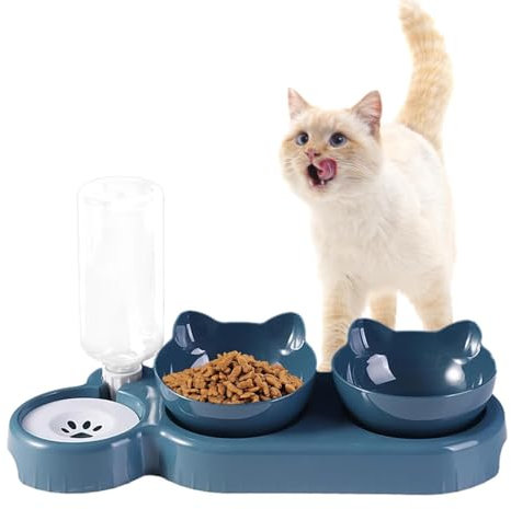 Zuasdvnk Cat Food Bowls | 15°Tilted Dog Dishes with Automatic Water Dispenser Bottle,500ml Water Bottle, Pet Feeding Bowl for Cats and Dogs Puppy Kitten