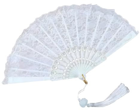 SULIVES Hand Fan Lace White Folding Fan, Wedding Bridal Hand Fans with Silk Gift Bag, Elegant Lace Hand Fans for Summer, DIY, Birthday, Party, Dance, Wall Decor - XL