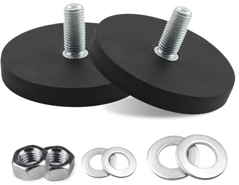 2 Stück Neodym Magnete Gummiert, Ø 66mm Gummi Runde Magnete, Flachgreifer Magnet, Scheibe Topfmagnet Mit M8 Außengewinde, 30kgs Tragkraft, für Lichtleisten, Gummi Runde Magnete mit Gewinde