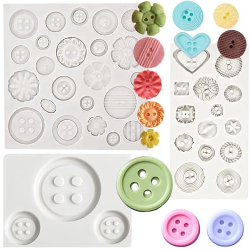 Lot de 3 moules en silicone pour décoration de gâteau, fondant, breloques en époxy, formes assorties, boutons fantaisie en résine, moules pour moulage de bijoux en résine, moule à loisirs créatifs