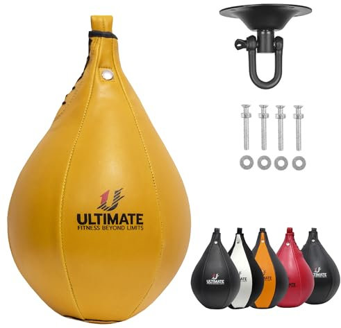 Ultimate Fitness Speedbag Boxsack für MMA, Muay Thai-Training, Boxen, Dodge, Workout, Speedball, Kicken, Schlagball-Set mit hängendem Drehgelenk, Nadel, Schrauben-Set (Gelb)