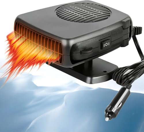 Portable Car Heater, 2 in1 Fast Heating Defroster Defogger Demister, Fast Heating and Cooling Fan for Windscreen, 12V Car Heater Fan that Plug into Cigarette Lighter 