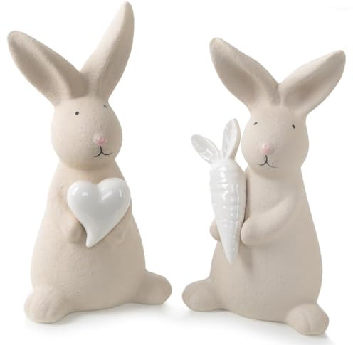 Logbuch-Verlag 2 große Osterhasen Ostern Deko Creme weiß Hasen Figuren aus Porzellan Osterdekoration 21 cm