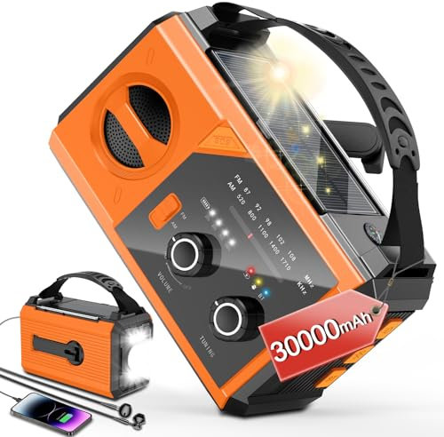 27000mAh Bluetooth Radio Portable d'urgence, Wholede Radios à Manivelle, Radio Solaire, AM/FM Radios avec Prise Casque pour Camping en Plein air Randonnée