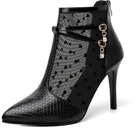 Agiyenna Stivaletti in Mesh con Tacco a Spillo da Donna Eleganti Stivali a Punta per la Primavera-Estate Stivali con Zip Moda Casual Scarpe da Festa Traspiranti Tinta Unita Sexy