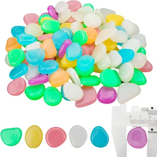 Heanvmyss Pierres Lumineuses,300 Pièces Pierres Fluorescentes Colorées,Glow in the Dark Galets,Galet Lumineux,Cailloux Fluorescents pour Décoration Allées de Jardin,Pots de Fleurs,Aquariums