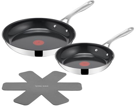 Tefal Jamie Oliver by SchmuDirect Cook Juego de sartenes de 24 cm, 28 cm, acero inoxidable, revestimiento antiadherente de cerámica + protector para sartén, H8802S34