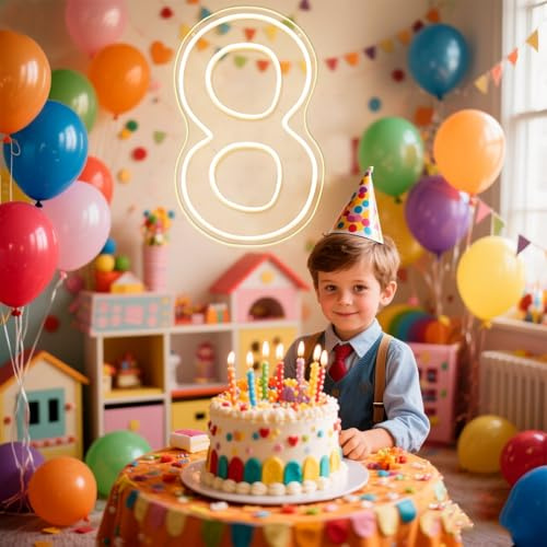 RumonZS LED Zahlen Lampe Nummer Beleuchtete Ziffern 8 Warmes Weiß Led Leuchtzahlen für Happy Birthday Deko Party deko Hochzeitsdeko Desktop Wandtischdeko Bar Deko 18. Geburtstag Hochzeit Hintergrund