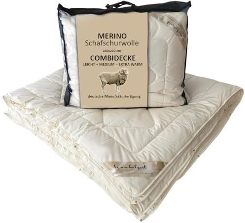 Meivita Merino Schafschurwolle Combi Bett - Vierjahreszeiten Decke in 240x220 cm
