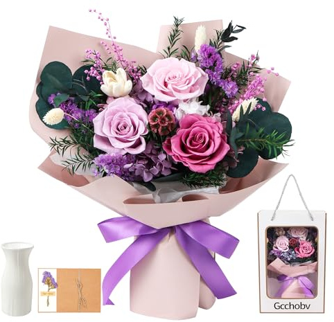 Gcchobv Preserved Flowers Bouquet, Real Fresh Flower Make, Long-Lasting, Gifts for Mother's Day, Christmas Valentine's Day Birthday Gifts