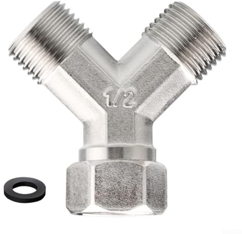Copper Y Splitter Connector Dual Water Outlet Adapter 1/2 Inch Threading for Dishwasher Washing Machine Tap Plumbing Fixtures