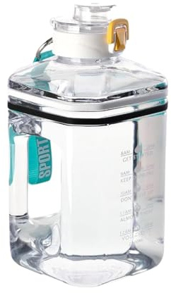 Borraccia sportiva – Borraccia quadrata da 2,2 l, design motivazionale a prova di perdite, grande brocca da palestra lavabile in lavastoviglie con coperchio per bere tutti i giorni bianco/rosso/nero