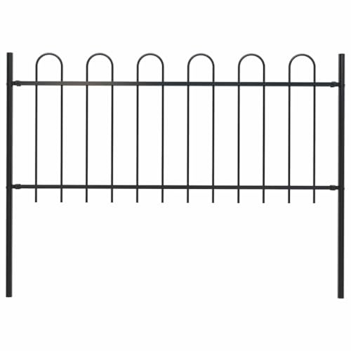 Garten Zaun Staketenzaun, Gartenzaun mit Rundbogen Stahl 181 x 80 cm Schwarz für Garten, Terrasse und Balkon