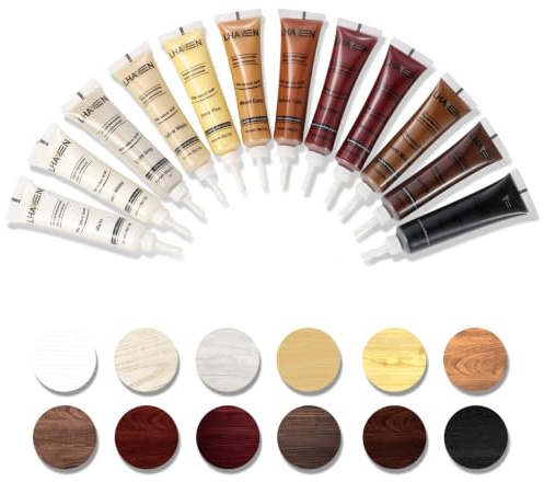 Wood Repair Kit, 12 Colors Touch Up Paint for Wooden Furniture | Fix wood scratches, chips, cracks & holes; works on oak, walnut, veneer floors, tables, cabinets, doors & more