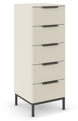Rauch Möbel Flipp, Kommode, Farbe Beige, Breite 40 cm | Sideboard, 5 Schubladen, Soft-Close, Griffe, Metallkufe Graphit für Schlafzimmer, Gästezimmer, Wohnzimmer