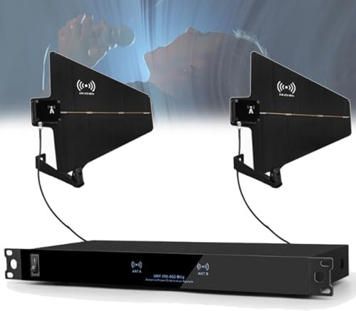 8 Ports UHF Antenna Power Distribution Signal Amplifier, 450-950MHz Wireless Microphone Antenna Splitter for Professional Audio Systems