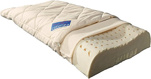 Cotonea Kissen Luna, mit einem Kern aus 100 % Naturlatex, Hülle gefüllt mit reiner Schafschurwolle kbT, Gewebe aus reiner Bio Baumwolle kbA, nicht waschbar, 40x80cm