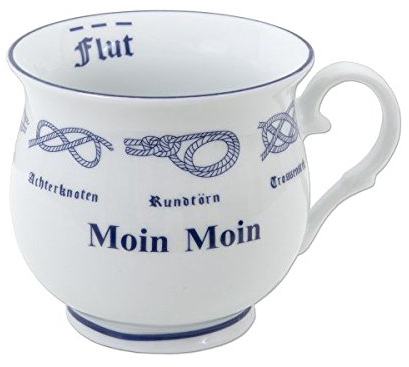 City Souvenir Shop Hamburger Kaffeepott Moin Moin Becher aus Porzellan, runde Form, ca. 0,3 l, weiß