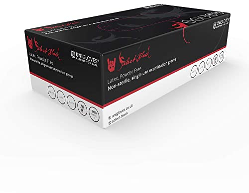 Unigloves GT002 4-l Select puderfrei schwarz Latex Handschuhe, groß, Schwarz (100 Stück)