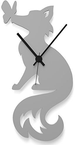 WANDKINGS Wanduhr Fuchs aus Acrylglas, in 11 Farben erhältlich (Farbe: Uhr = Grau glänzend; Zeiger = Schwarz)