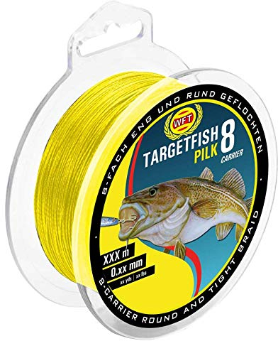WFT TF8 Pilk gelb 220m - geflochtene Angelschnur zum Meeresangeln, Schnur zum Pilkangeln, Pilkschnur, Dorschschnur, Meeresschnur, Durchmesser/Tragkraft:0.22mm / 20kg Tragkraft