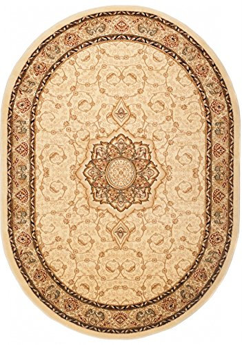 Carpeto Teppich Oval Orientteppich Creme 70 x 140 cm Medaillon Konturenschnitt Muster Iskander Kollektion