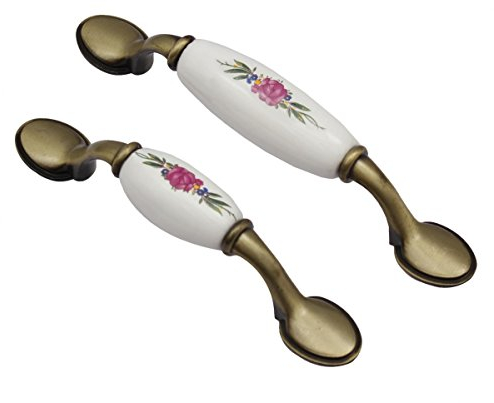 ONPIRA Keramikgriff Keramik Möbelgriff Küchengriff Schubladengriff Porzellan (Motiv: Rose, Bohrabstand: 76mm)