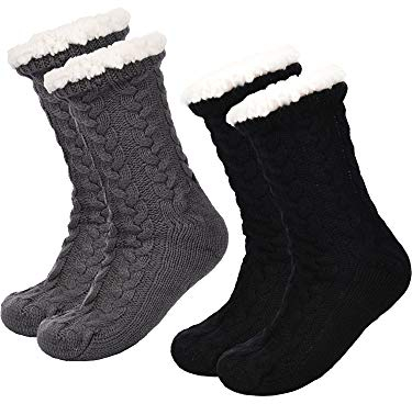 Boao 2 Paar hüttensocken damen kuschelsocken Damen Stoppersocken Damen Warme Damen Socken Weihnachtssocken Wintersocken Flauschige Socken für Frauen Rutschfest Casual Socken zum Tragen zu Hause