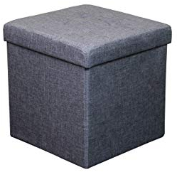 HomeHarmony Folding Storage Ottoman Seat, Stool, Toy Storage Box Linen Look (Light Grey Medium)