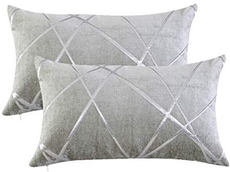 GIGIZAZA Silbergrau Kissenbezug Samt Kissenhülle 30x50cm Deko Kissenbezüge Dekokissen Fall für Sofa Schlafzimmer Wohnzimmer 2er Set