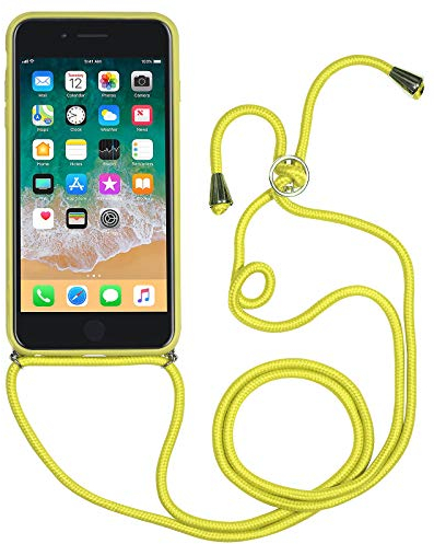 STILGUT Handykette für iPhone 8/7 & SE 2020 - Leder & TPU/PC, Umhängehülle mit Band - Gelb