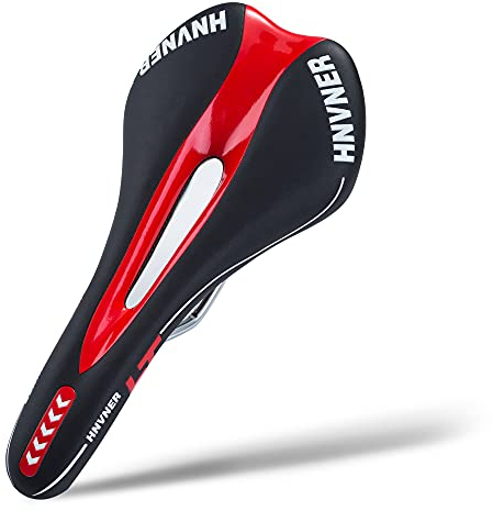 HNVNER Fahrradsattel,Komfortabler Cityrad Sattel Hohl Ergonomisch Fahrradsitz für Rennrad/MTB/Rennräder/Meisten Fahrräder (Schwarz Rot, 280mm*140mm*55mm)