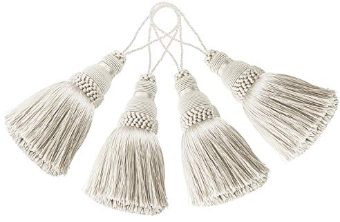 BEL AVENIR Elegante Polyester-Quasten, bunte Bastelquasten für Schlüsselanhänger, Bänder, DIY-Zubehör, 4 Stück (Beige)