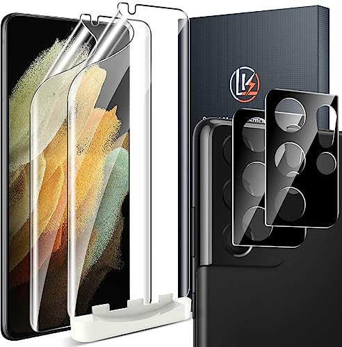 LK 4 Stück Schutzfolie Kompatibel mit Samsung Galaxy S21 ultra, 2 Kamera Schutzfolieund 2 Folie, Blasenfreie Weich TPU Displayschutzfolie Vollständige Abdeckung Fingerabdruck-ID unterstützen