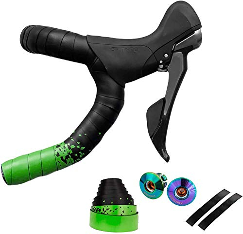 GORIX Lenkerband Lenkergriffband + 2 feste Lenkerstopfen 2 Farben Rennrad MTB Fahrrad Radfahren (GX-097BD) (grün)